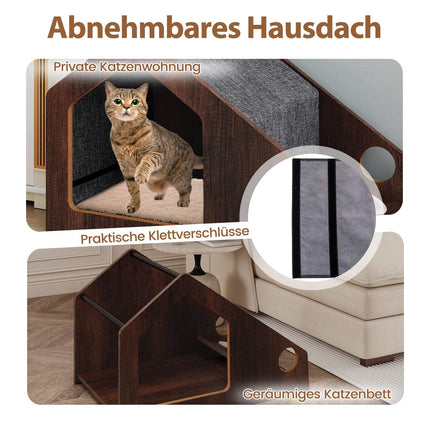 Wooden Cat House with Feeding Station, Removable Roof