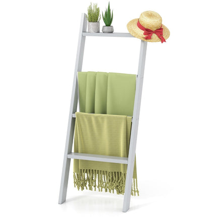 Wooden Ceiling Ladder Towel Rack, 4-Tier, 50x7.5x136.7 cm, Gray