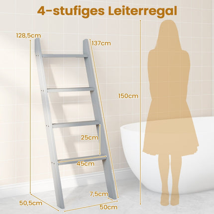 Wooden Ceiling Ladder Towel Rack, 4-Tier, 50x7.5x136.7 cm, Gray