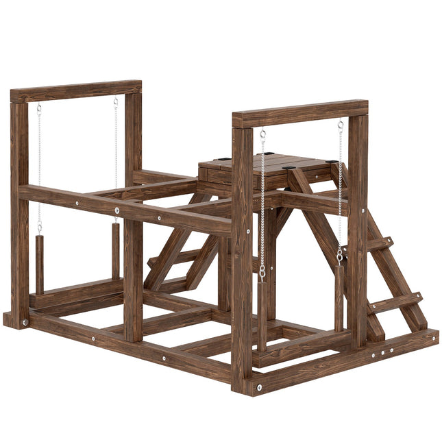 Wooden chicken play frame with perches and swing