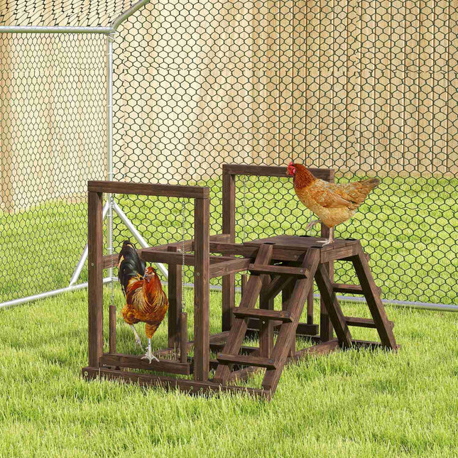 Wooden chicken play frame with perches and swing