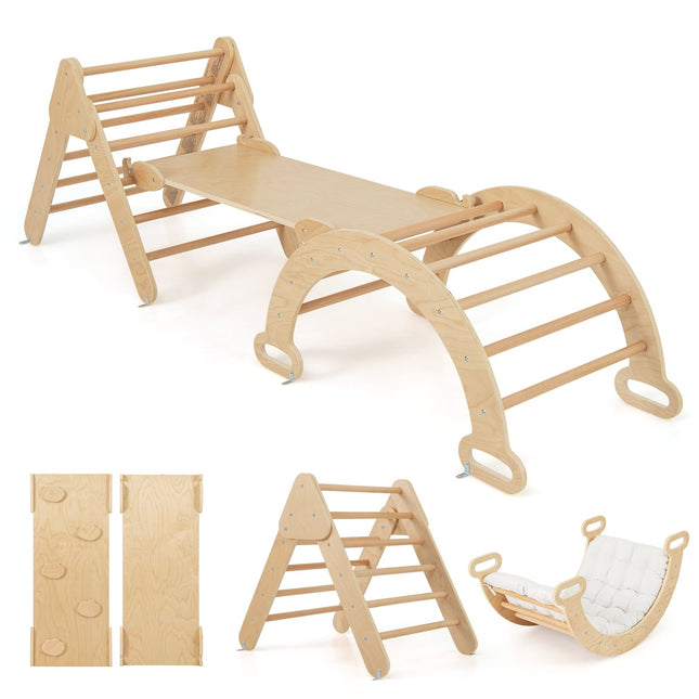 Wooden Climbing Set with Slide & Reversible Ramp