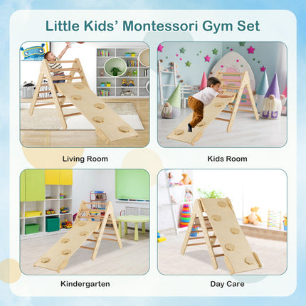 Wooden Climbing Triangle Set With Reversible Slide Ramp