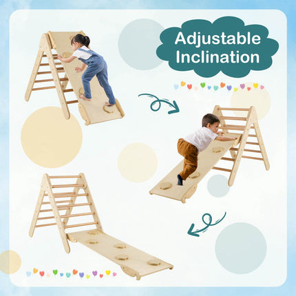 Wooden Climbing Triangle Set With Reversible Slide Ramp