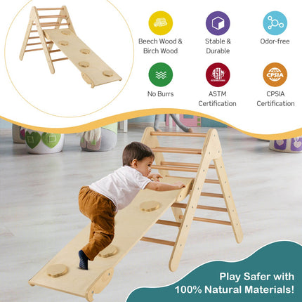 Wooden Climbing Triangle Set With Reversible Slide Ramp