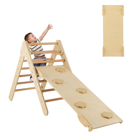Wooden Climbing Triangle Set With Reversible Slide Ramp
