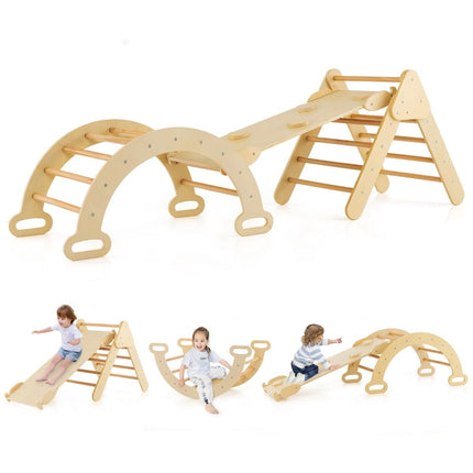 Wooden Climbing Triangle Set with Slide & Ramp