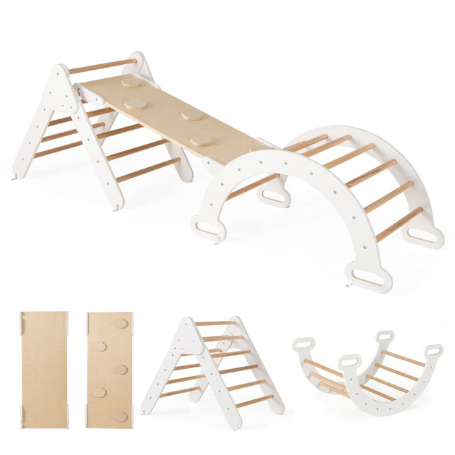Wooden Climbing Triangle Set with Slide and Reversible Ramp