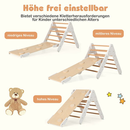 Wooden Climbing Triangle Set with Slide and Reversible Ramp