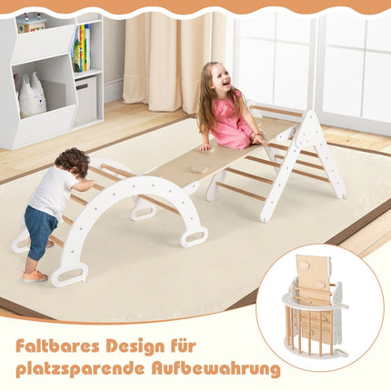 Wooden Climbing Triangle Set with Slide and Reversible Ramp