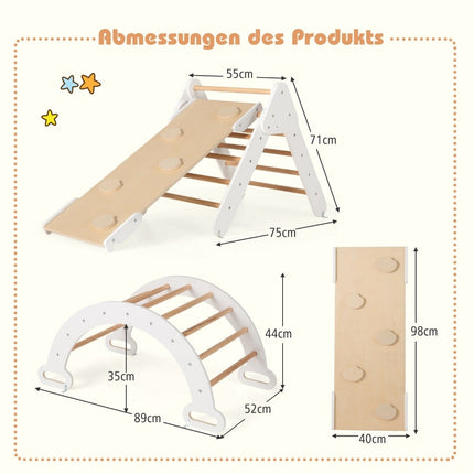 Wooden Climbing Triangle Set with Slide and Reversible Ramp