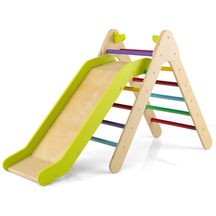 Wooden Climbing Triangle with Slide for Kids, 86.5 x 48 x 73.5 cm