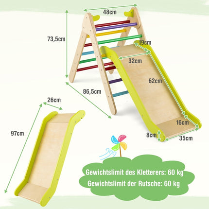Wooden Climbing Triangle with Slide for Kids, 86.5 x 48 x 73.5 cm