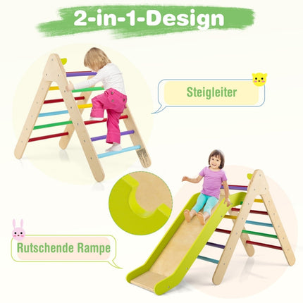 Wooden Climbing Triangle with Slide for Kids, 86.5 x 48 x 73.5 cm