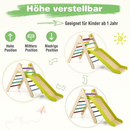 Wooden Climbing Triangle with Slide for Kids, 86.5 x 48 x 73.5 cm