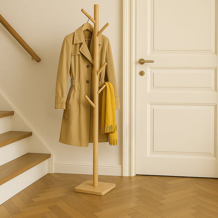 Wooden Coat Rack with 8 Hooks, Freestanding