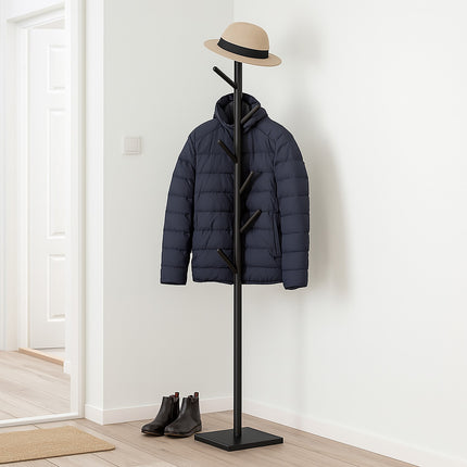 Wooden Coat Rack with 8 Hooks, Freestanding