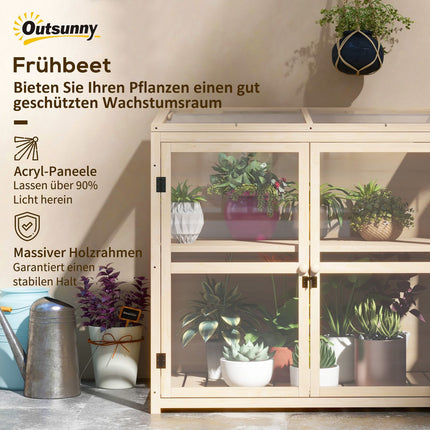 Greenhouse with 2-story wooden cold frame with skylight