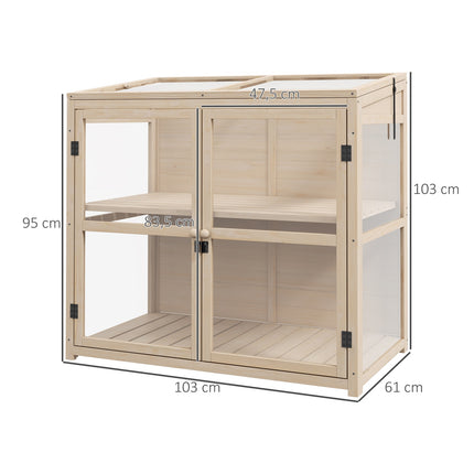 Greenhouse with 2-story wooden cold frame with skylight