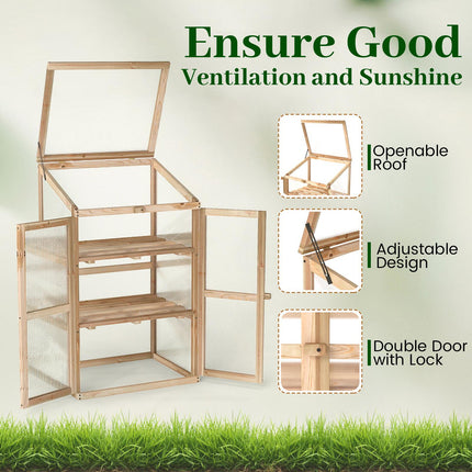 Wooden Cold Frame Greenhouse, Foldable Top, 60x45x100 cm