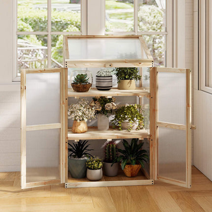 Wooden Cold Frame Greenhouse, Foldable Top, 60x45x100 cm