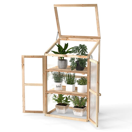 Wooden Cold Frame Greenhouse, Foldable Top, 60x45x100 cm