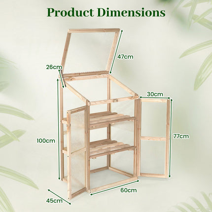 Wooden Cold Frame Greenhouse, Foldable Top, 60x45x100 cm