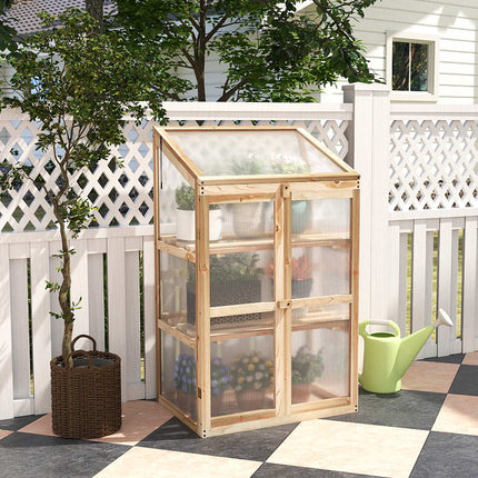 Wooden Cold Frame Greenhouse, Foldable Top, 60x45x100 cm