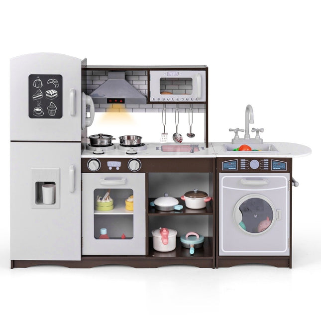Wooden Corner Play Kitchen with Light & Sound, 7 Accessories