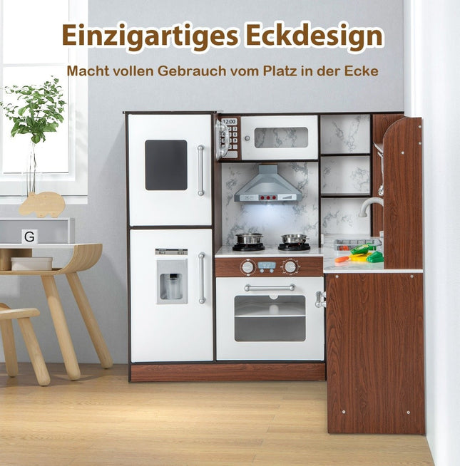 Wooden Corner Play Kitchen with Lights & Sounds