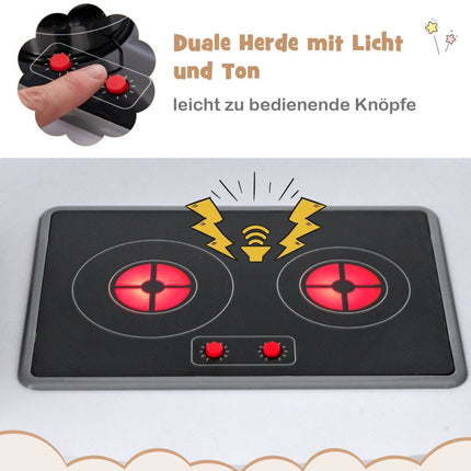 Wooden Corner Play Kitchen with Sound, Lights, Ice Maker