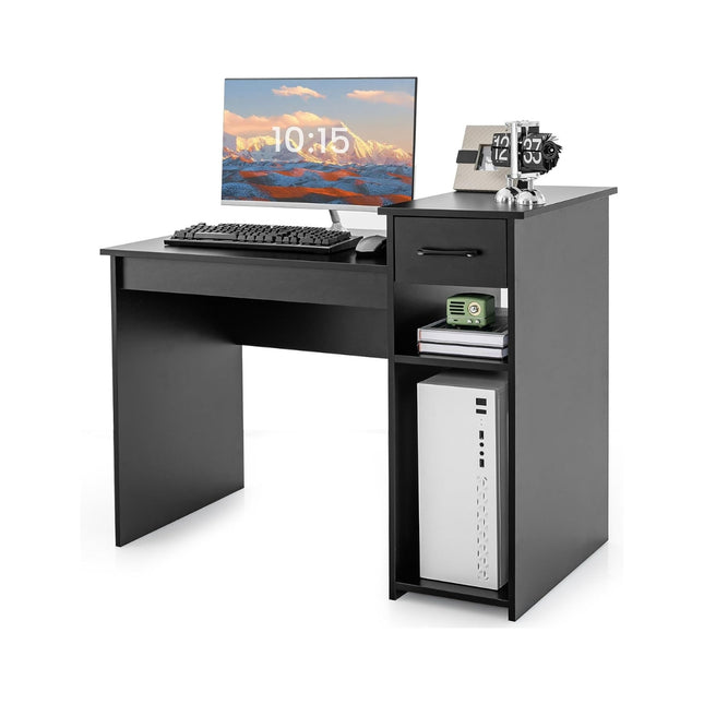 Wooden Desk Computer Desk with Drawer & Shelves 104 x 50 x 82 cm Black