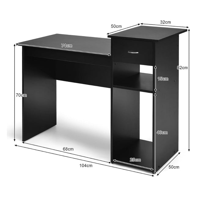 Wooden Desk Computer Desk with Drawer & Shelves 104 x 50 x 82 cm Black