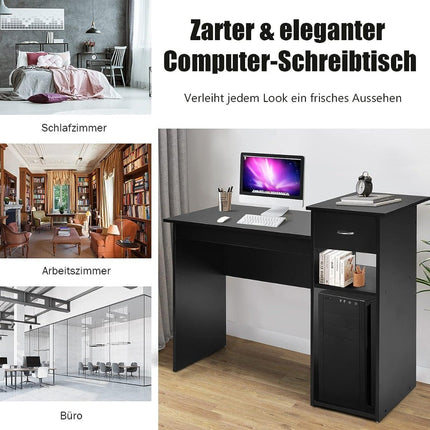 Wooden Desk Computer Desk with Drawer & Shelves 104 x 50 x 82 cm Black