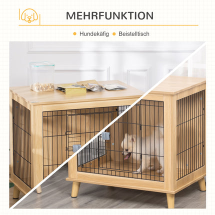Wooden dog box with table top, natural finish, 81x58.5x76 cm