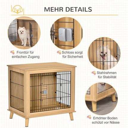 Wooden dog box with table top, natural finish, 81x58.5x76 cm
