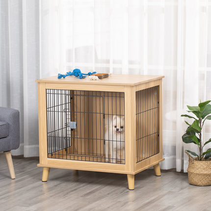 Wooden dog box with table top, natural finish, 81x58.5x76 cm