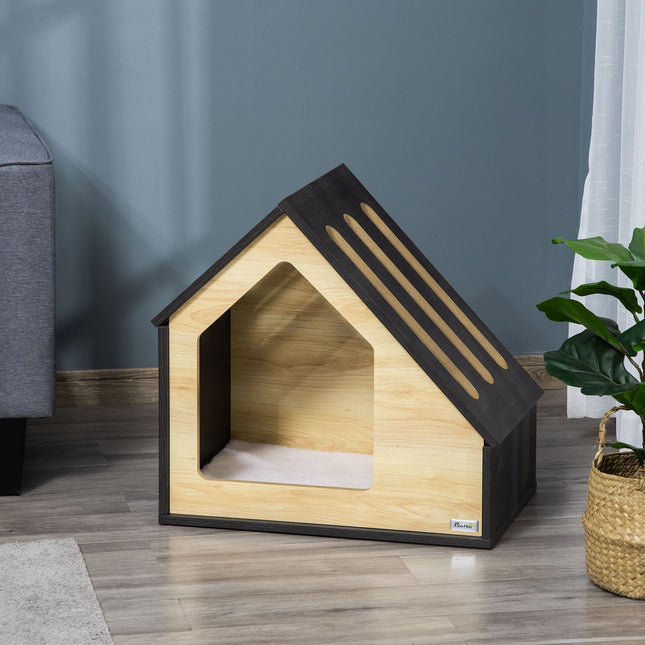 Wooden dog house with cushion, suitable for small pets up to 8 kg