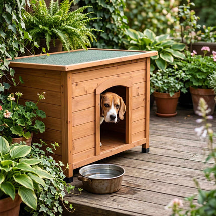 Wooden Dog House, Orange – Waterproof Roof, Raised Base