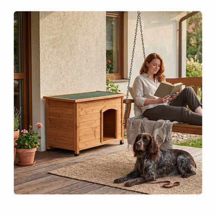 Wooden Dog House, Orange – Waterproof Roof, Raised Base