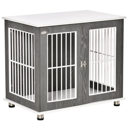 Wooden dog kennel with cushion and table top, grey/white 85x55x75cm
