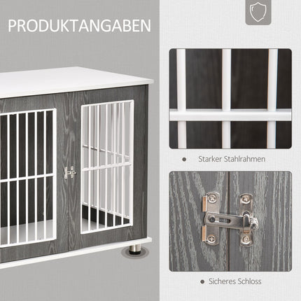 Wooden dog kennel with cushion and table top, grey/white 85x55x75cm