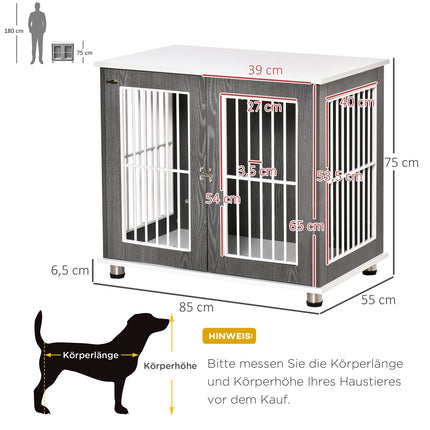 Wooden dog kennel with cushion and table top, grey/white 85x55x75cm