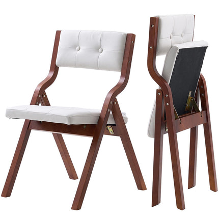 Wooden Folding Chairs, Set of 2, Cushioned Seat, White