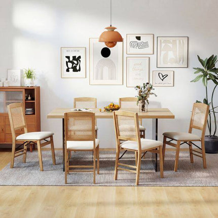 Wooden Folding Chairs, Set of 2, Linen Padded Seat