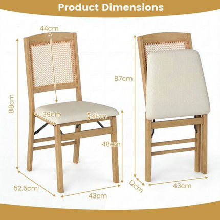 Wooden Folding Chairs, Set of 2, Linen Padded Seat