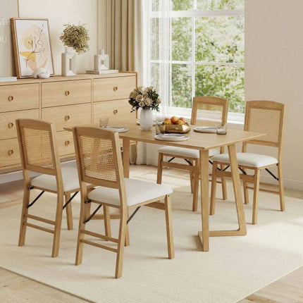 Wooden Folding Chairs, Set of 2, Linen Padded Seat