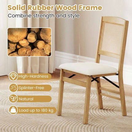 Wooden Folding Chairs, Set of 2, Linen Padded Seat