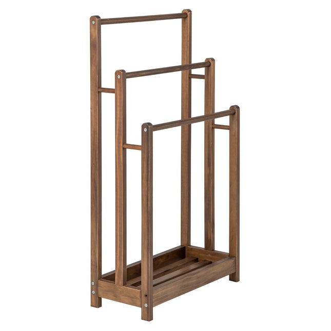 Wooden Freestanding Towel Rack, 3-Tier with Shelf, Brown