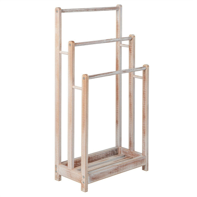 Wooden Freestanding Towel Rack with 3 Bars & Shelf